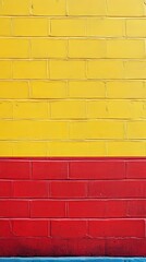 Wall Mural - A yellow and red brick wall with a red stripe