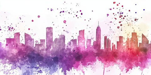 Sticker - Colorful Watercolor City Skyline Silhouette