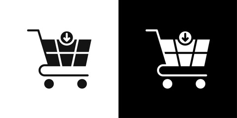 Poster - Cart download icon Flat fill set collection