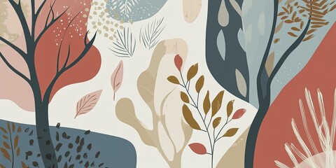 Wall Mural - Abstract Forest Design with Colorful Leaf Patterns