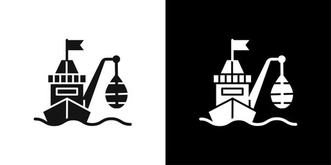 Industrial fishing icon Flat fill set collection