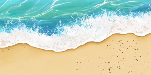 Canvas Print - Aerial View of Turquoise Waves on Sandy Shoreline