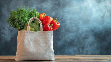 Tote bag for grocery shopping dramatic view and plain background