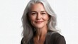 © Johannes - Studio portrait of a beautiful old mature Caucasian Americana woman in casual look with an attractive smile, isolated on transparent png background