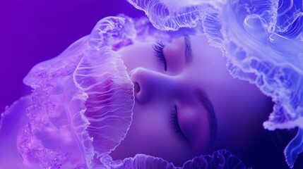 Wall Mural - Beauty sleeping, blue background, an artificial intelligence jellyfish ,jellyfish, blue, sea, water, fish, underwater, abstract, ocean, jelly, smoke, animal, black, aquarium, light, marine, medusa, 