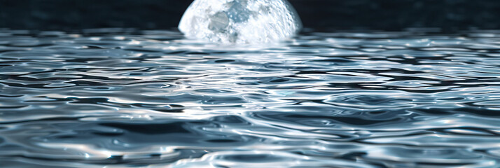 Wall Mural - Silvery Shimmer: A close-up of a rippling river surface, reflecting the full moon's radiance.