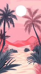 Sticker - Serene Sunset with Palm Trees and Sandy Pathway