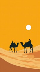 Canvas Print - Silhouettes of Camels Against a Sunset Desert Sky