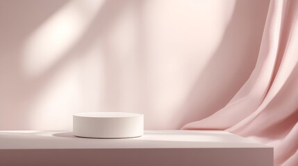 Wall Mural - a clean, white pedestal set against a soft pink backdrop provides an elegant environment ideal for s