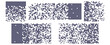© YEVHENIIA - Pixel disintegration background with decay effect. Design featuring dispersed square particles creating a disintegration look. Set of pixel mosaic textures on a white background. Vector illustration.