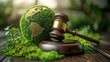 © keks20034 - A hammer of a judge next to the green planet Earth, the concept of sustainable development and environmental protection