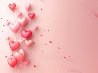 Wall Mural - Valentine day background of many different paper hearts on pink soft background.