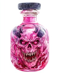 A striking illustration of a potion bottle featuring a menacing skull design, perfect for fantasy and horror themes.