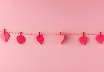 Wall Mural - Valentine day background of many different paper hearts on pink soft background.