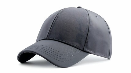 A baseball cap with a blank front panel presented with a side angle to highlight its customizable area isolated on a white background copy space for text