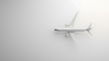 Airplane Flying Side View on Solid Grey Background, Minimalist Aviation Design