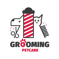 Wall Mural - Dog or pet grooming and washing logo design template. Pet Care salon sign. Vector illustration.