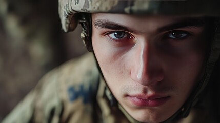 Wall Mural - Close-up of a soldier in uniform, ready to serve