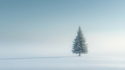 Poster - Solitary Pine Tree in a Snowy Field