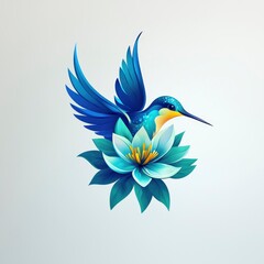 Wall Mural - Hummingbird Perched on a Blue Flower