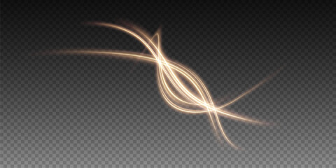 Wall Mural - Vector png background with gold glowing lines. Gold glowing lines of speed. Light glow effect. Light trail wave, fire trail line and glow curve swirl.