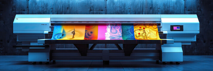 Wall Mural - A futuristic laser printer, showcasing its capabilities with a display of colorful, intricate prints.