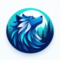 Wall Mural - Wolf in the Woods - Blue and White Gradient Design