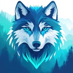 Wall Mural - Majestic Blue Wolf in Forest