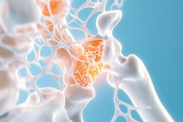 Medical illustration of osteoporosis, showing brittle and weakened bones, pain point, health issues, human body