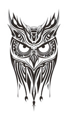 Tribal Owl Tattoo black and white illustration