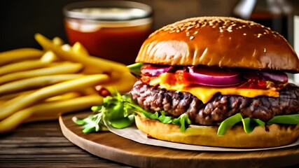 Canvas Print -  Deliciously indulgent burger meal ready to be savored