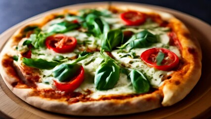 Canvas Print -  Freshly baked pizza with vibrant toppings ready to be enjoyed