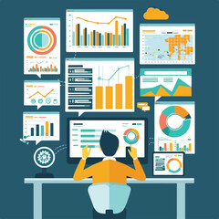 Wall Mural - businessman working with data analysis marketing research financial business strategy technology pro