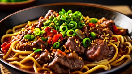 Poster -  Delicious Asian noodle dish with beef and vegetables