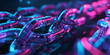 © Oxana - Blockchain technology background. Digital electronic technology glowing wallpaper. Computer network shiny poster. Bright lights. Raster bitmap digital illustration. AI artwork.
