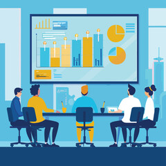 Wall Mural - business meeting office team analyzing data charts graphs teamwork workplace finance marketing analy
