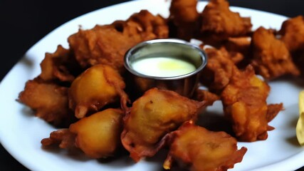 Poster -  Delicious fried food with dipping sauce ready to be savored