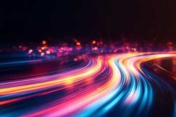 Canvas Print - Dynamic Light Trails Against a Dark Urban Night Background with Vibrant Colors