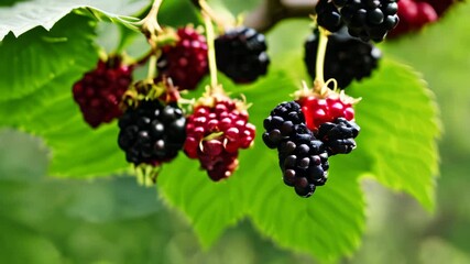 Sticker -  Bountiful harvest of fresh berries on a vibrant green leafy branch