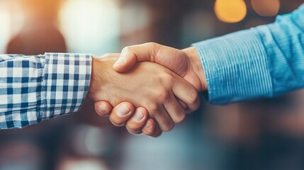 Poster - Young businesspeople shaking hands after a successful negotiation, symbolizing partnership