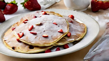 Poster -  Deliciously sweet strawberry pancakes ready to be savored