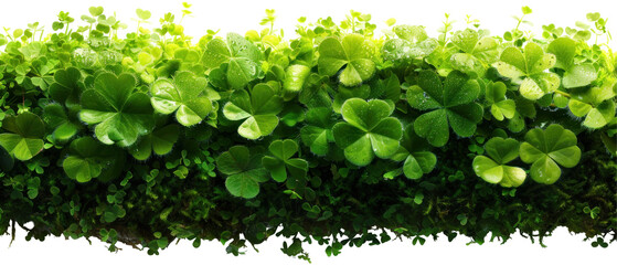 Clover Field Celebration, vibrant green clovers symbolizing St. Patrick's Day, isolated on a white background, perfect for festive designs and seasonal decorations.