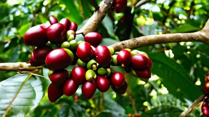 Canvas Print -  Bountiful harvest of vibrant red berries on a tree branch