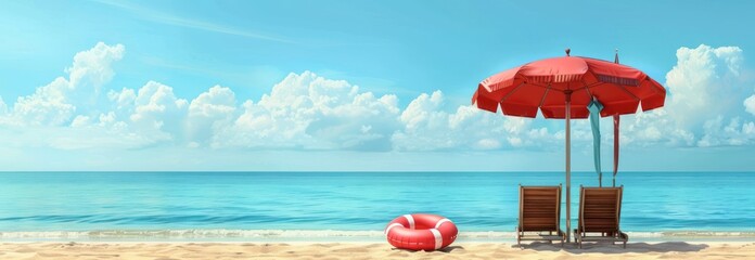 Wall Mural - Beach Umbrella and Relaxing Chairs