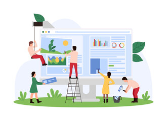 Wall Mural - creative content making, website development with collaboration of designers team. tiny people build