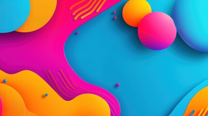 Poster - Vibrant abstract background with colorful geometric shapes, gradients, and flowing patterns in blue, orange, pink, and yellow.