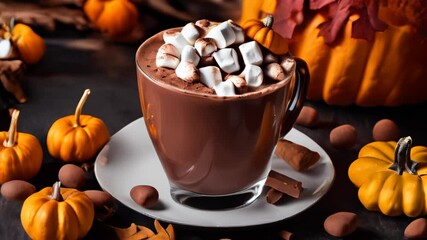 Wall Mural -  Autumn indulgence  Pumpkin spice hot chocolate with marshmallows