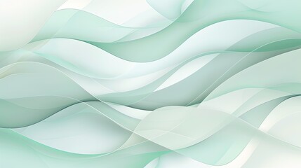 Wall Mural - Abstract light green and white flowing waves design.