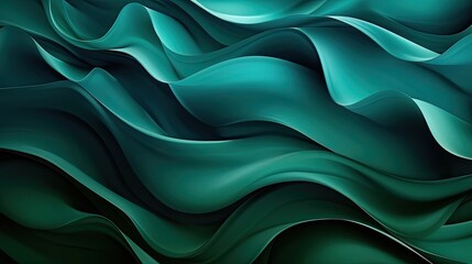 Wall Mural - Abstract dark teal and green flowing wave patterns.