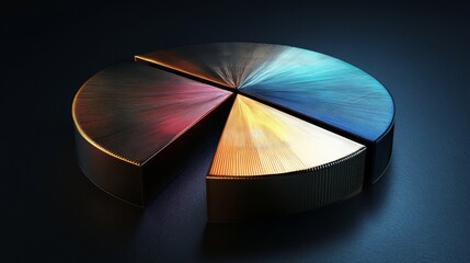 Aufkleber - Detailed 3D pie chart with metallic textures, each segment separated slightly, dark background